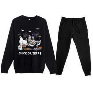 Chick Or Treat Skeleton Chicken Halloween Pumpkin Premium Crewneck Sweatsuit Set