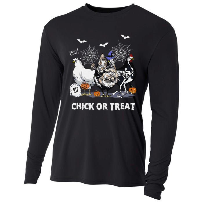 Chick Or Treat Skeleton Chicken Halloween Pumpkin Cooling Performance Long Sleeve Crew