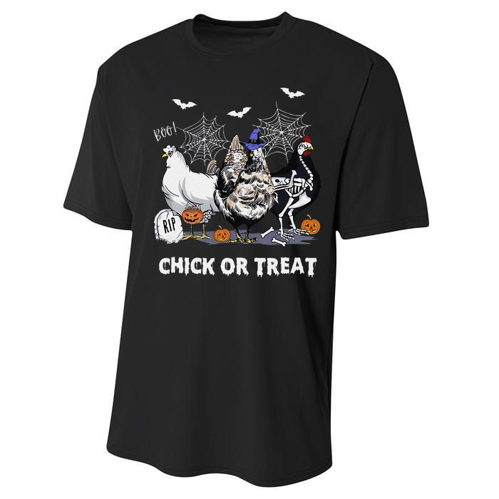 Chick Or Treat Skeleton Chicken Halloween Pumpkin Performance Sprint T-Shirt