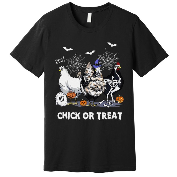 Chick Or Treat Skeleton Chicken Halloween Pumpkin Premium T-Shirt