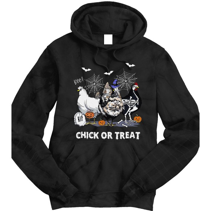 Chick Or Treat Skeleton Chicken Halloween Pumpkin Tie Dye Hoodie