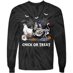 Chick Or Treat Skeleton Chicken Halloween Pumpkin Tie-Dye Long Sleeve Shirt