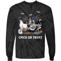 Chick Or Treat Skeleton Chicken Halloween Pumpkin Tie-Dye Long Sleeve Shirt