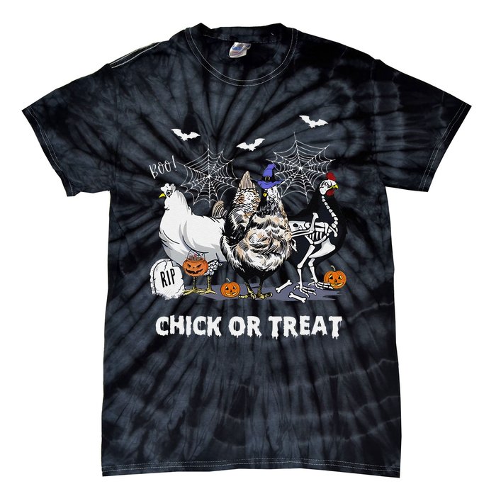 Chick Or Treat Skeleton Chicken Halloween Pumpkin Tie-Dye T-Shirt