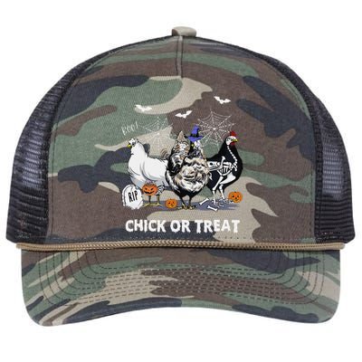 Chick Or Treat Skeleton Chicken Halloween Pumpkin Retro Rope Trucker Hat Cap