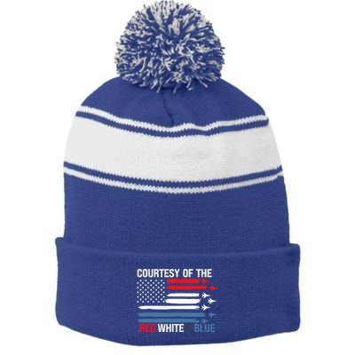 Courtesy Of The Red White And Blue Stripe Pom Pom Beanie