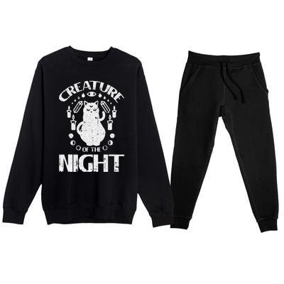 Creature Of The Night Halloween Costume Funny Cat Witch Premium Crewneck Sweatsuit Set