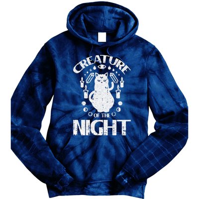 Creature Of The Night Halloween Costume Funny Cat Witch Tie Dye Hoodie