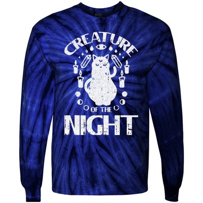 Creature Of The Night Halloween Costume Funny Cat Witch Tie-Dye Long Sleeve Shirt