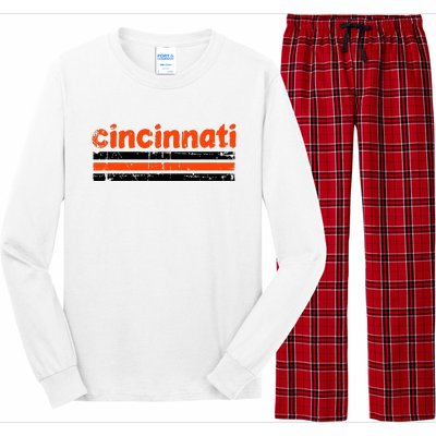 Cincinnati Ohio Three Stripe Vintage Weathered Long Sleeve Pajama Set