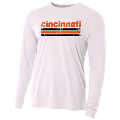 Cincinnati Ohio Three Stripe Vintage Weathered Cooling Performance Long Sleeve Crew