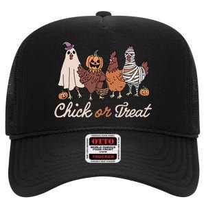 Chick Or Treat Halloween Witch Spooky Chicken High Crown Mesh Back Trucker Hat