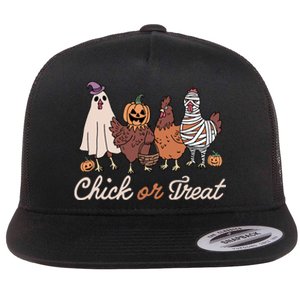 Chick Or Treat Halloween Witch Spooky Chicken Flat Bill Trucker Hat