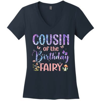 Cousin Of The Birthday Fairy Family Magical Bday Party Women's V-Neck T-Shirt