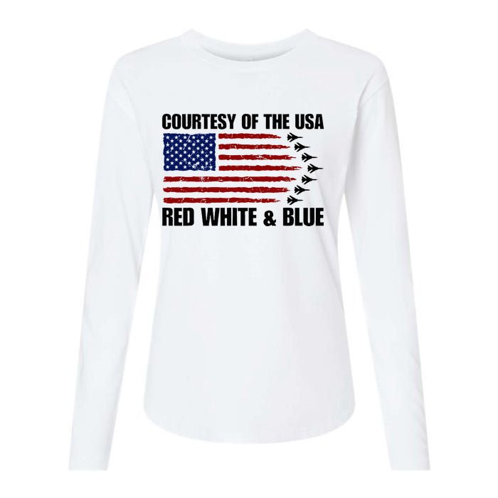 Courtesy Of The Usa Red White And Blue Womens Cotton Relaxed Long Sleeve T-Shirt