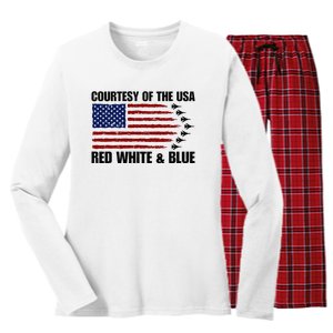 Courtesy Of The Usa Red White And Blue Women's Long Sleeve Flannel Pajama Set 