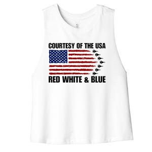 Courtesy Of The Usa Red White And Blue Women's Racerback Cropped Tank