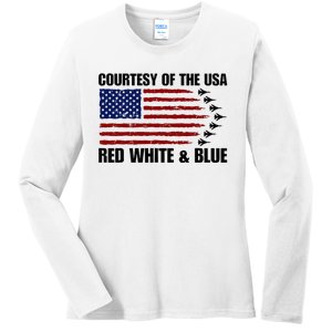 Courtesy Of The Usa Red White And Blue Ladies Long Sleeve Shirt