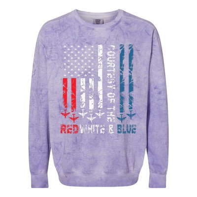 Courtesy Of The Red White And Blue Vintage America Us Flag Colorblast Crewneck Sweatshirt