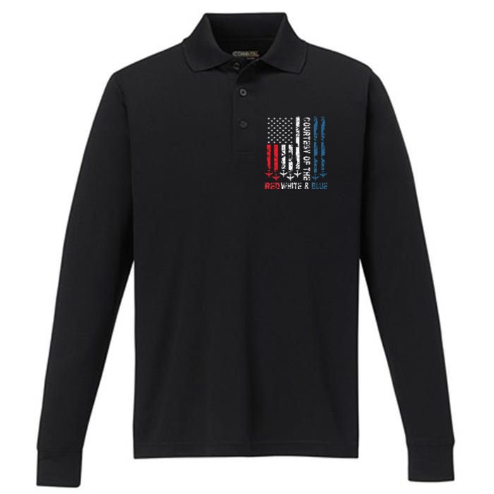 Courtesy Of The Red White And Blue Vintage America Us Flag Performance Long Sleeve Polo