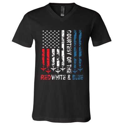 Courtesy Of The Red White And Blue Vintage America Us Flag V-Neck T-Shirt