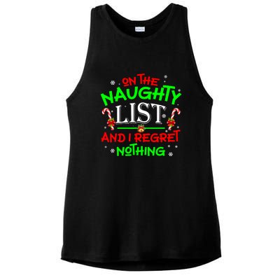 Christmas On The Naughty List And I Regret Nothing Funny Xmas Gift Ladies PosiCharge Tri-Blend Wicking Tank