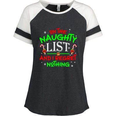 Christmas On The Naughty List And I Regret Nothing Funny Xmas Gift Enza Ladies Jersey Colorblock Tee