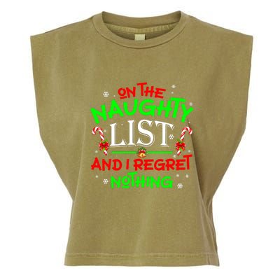 Christmas On The Naughty List And I Regret Nothing Funny Xmas Gift Garment-Dyed Women's Muscle Tee