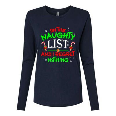 Christmas On The Naughty List And I Regret Nothing Funny Xmas Gift Womens Cotton Relaxed Long Sleeve T-Shirt