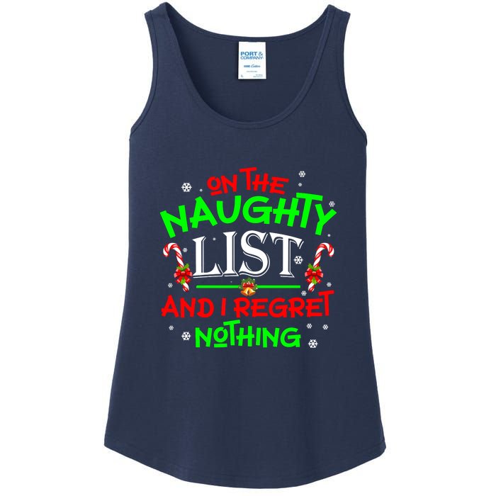 Christmas On The Naughty List And I Regret Nothing Funny Xmas Gift Ladies Essential Tank