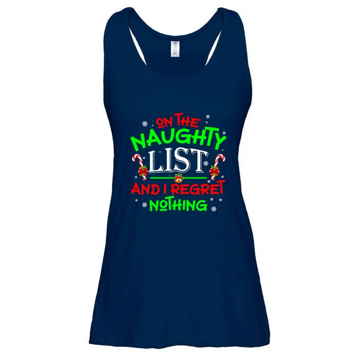 Christmas On The Naughty List And I Regret Nothing Funny Xmas Gift Ladies Essential Flowy Tank