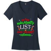 Christmas On The Naughty List And I Regret Nothing Funny Xmas Gift Women's V-Neck T-Shirt