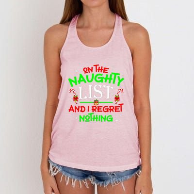 Christmas On The Naughty List And I Regret Nothing Funny Xmas Gift Women's Knotted Racerback Tank