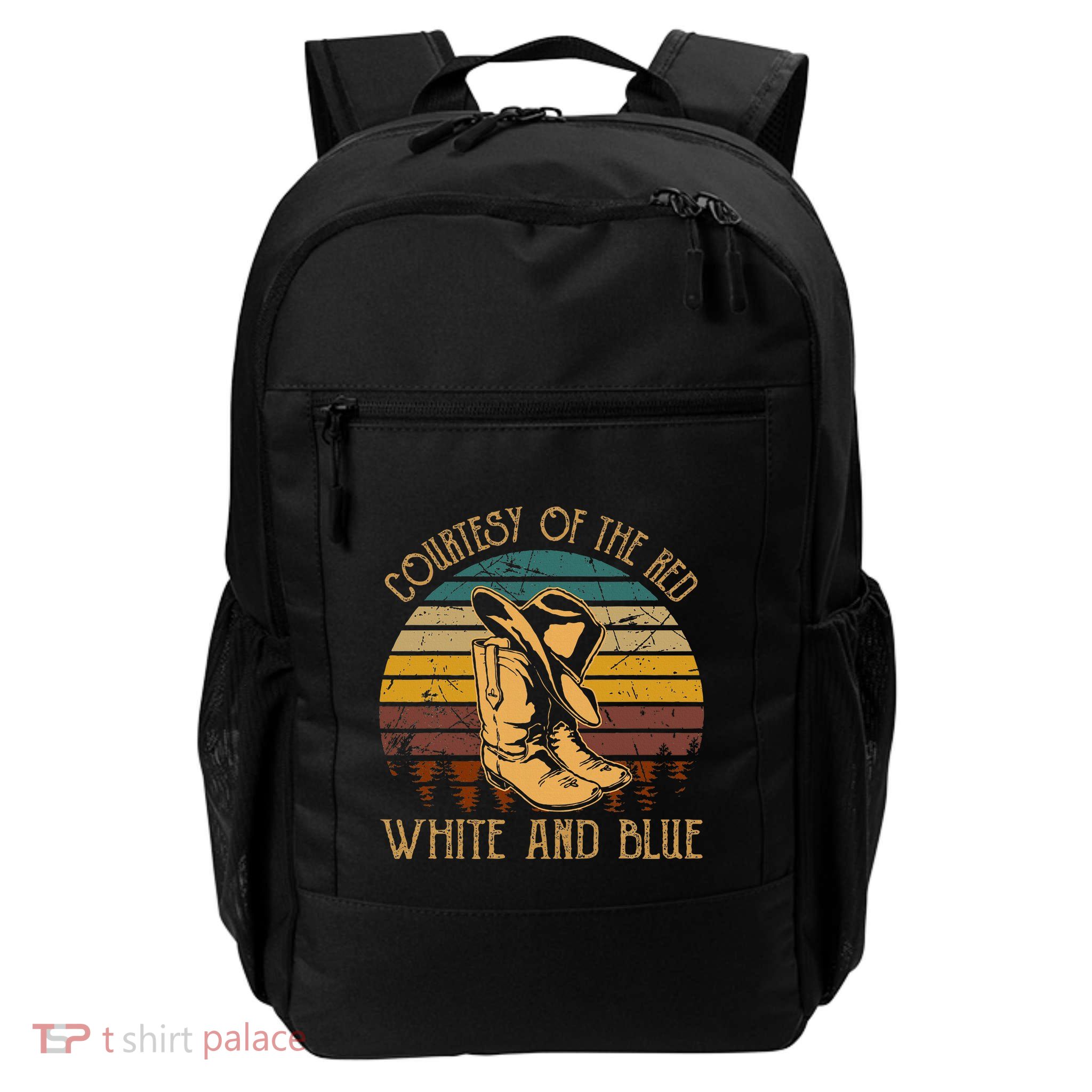 Courtesy Of The Red White And Blue Western Cowboy Hat Boots Daily Commute Backpack