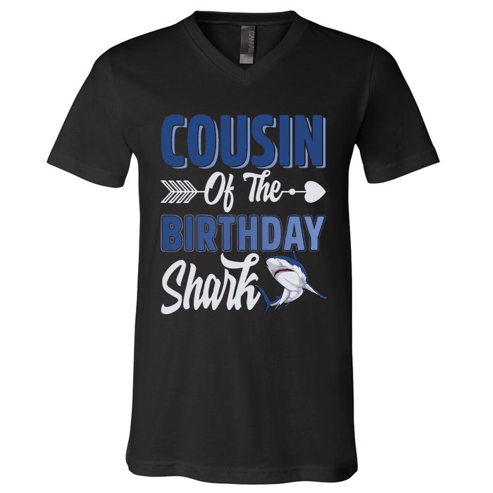 Cousin Of The Birthday Shark Ocean Matching Family V-Neck T-Shirt