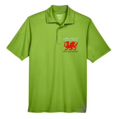 Come Over To The Welsh Side Red Dragon Flag Of Wales Rugby Great Gift Men's Origin Performance Pique Polo