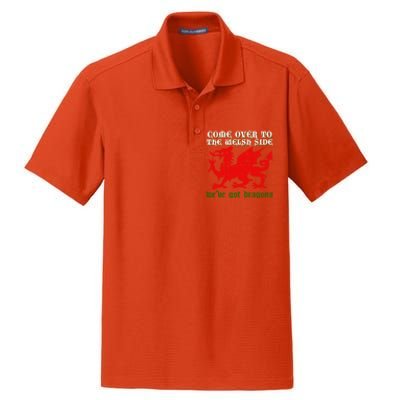 Come Over To The Welsh Side Red Dragon Flag Of Wales Rugby Great Gift Dry Zone Grid Polo