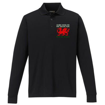 Come Over To The Welsh Side Red Dragon Flag Of Wales Rugby Great Gift Performance Long Sleeve Polo