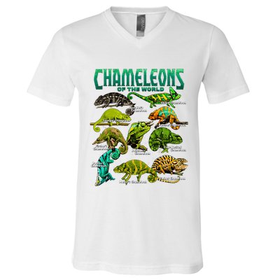 Chameleons Of The World Educational Reptile Lizard Lover V-Neck T-Shirt
