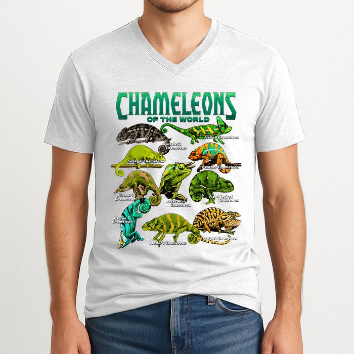 Chameleons Of The World Educational Reptile Lizard Lover V-Neck T-Shirt