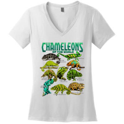 Chameleons Of The World Educational Reptile Lizard Lover Women's V-Neck T-Shirt