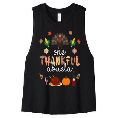 Cute One Thankful ABUELA Farmer Family Thanksgiving Women's Racerback Cropped Tank