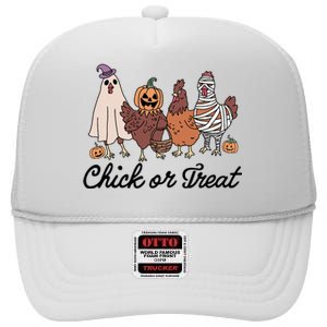 Chick Or Treat Halloween Witch Spooky Chicken High Crown Mesh Back Trucker Hat