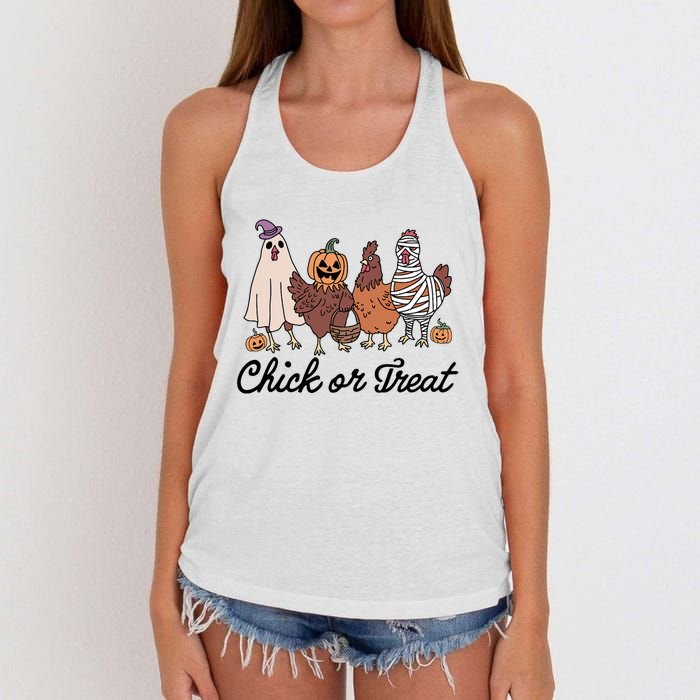 Chick Or Treat Halloween Witch Spooky Chicken Women's Knotted Racerback Tank