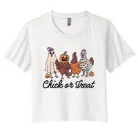 Chick Or Treat Halloween Witch Spooky Chicken Women's Crop Top Tee