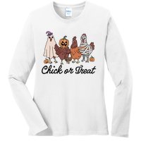 Chick Or Treat Halloween Witch Spooky Chicken Ladies Long Sleeve Shirt