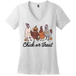 Chick Or Treat Halloween Witch Spooky Chicken Women's V-Neck T-Shirt