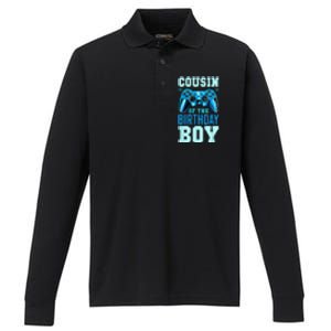 Cousin Of The Birthday Boy Matching Video Gamer Birthday Performance Long Sleeve Polo