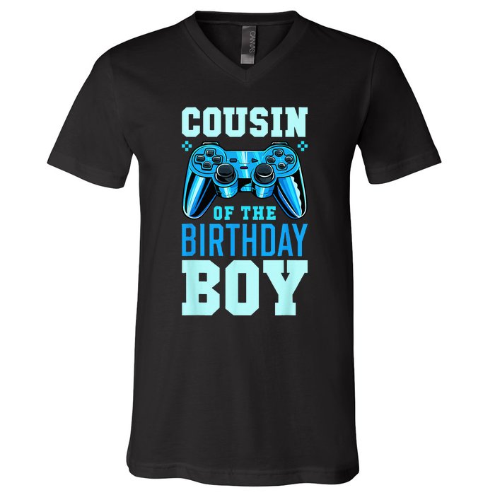 Cousin Of The Birthday Boy Matching Video Gamer Birthday V-Neck T-Shirt