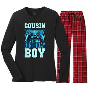 Cousin Of The Birthday Boy Matching Video Gamer Birthday Women's Long Sleeve Flannel Pajama Set 